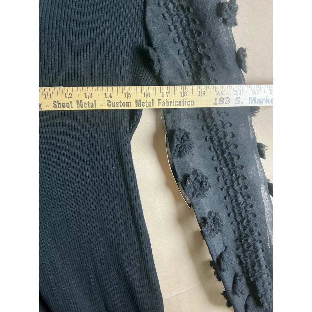 Almost Famous Ribbed Knit Dress Womens XL Black New Sheer 3D Pom Balloon Sleeve